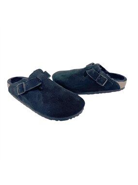 Birkenstock Clogs Boston Soft Foot Bed Size 7.5 Black Suede Leather Fleece Lined